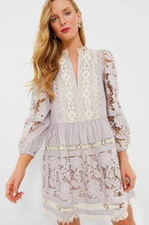 Lilac Joah Embroidery Longsleeve Tunic Dress